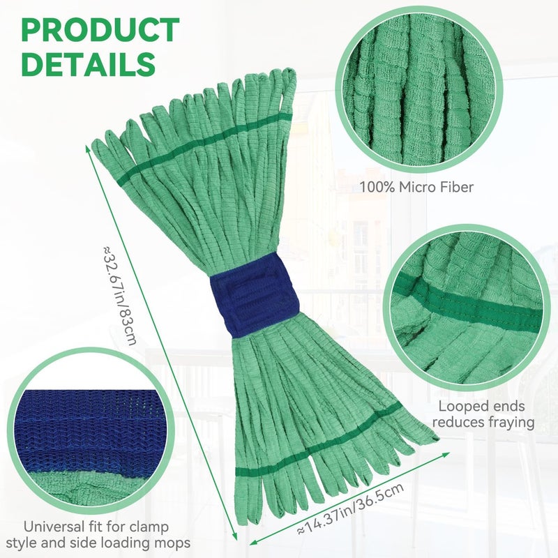BeiLan Heavy Duty Commercial Mop Head Replacement for Rubbermaid: 3 Packs 14oz Microfiber Tube Lint Free Industrial Heavy Duty Mop Head for Floor Cleaning - Super Absorbent & Bleach-Safe (Green) - Image 2